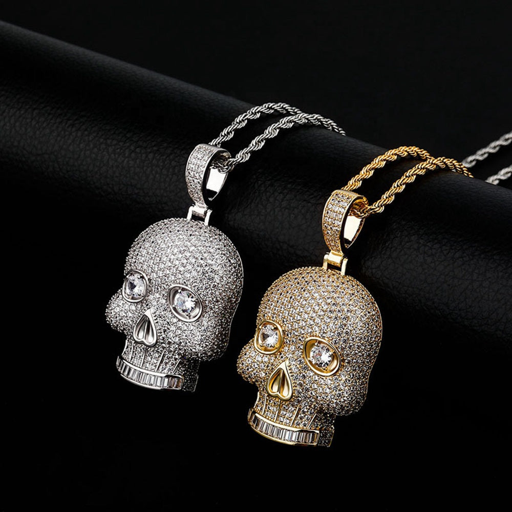 HIP Hop Bling Ice Out Golden Skull Necklaces & Pendants 