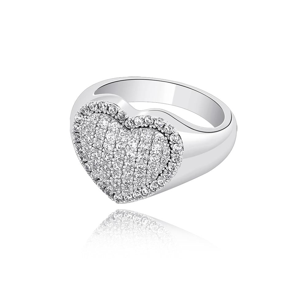 CZ Iced Out Heart Signet Ring