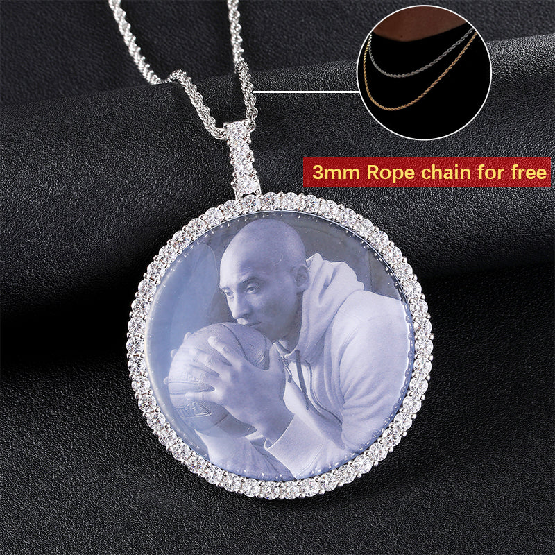 Iced Out Photo Custom Necklace in  White Gold