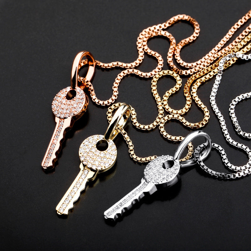 Diamond Heart Lock Key Pendant Necklace