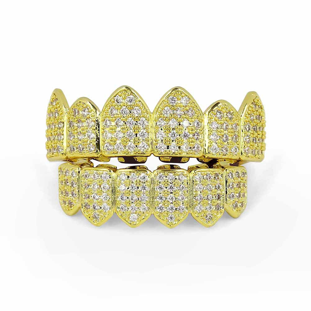 Halloween Iced Out Vampire teeth Grillz - in Gold