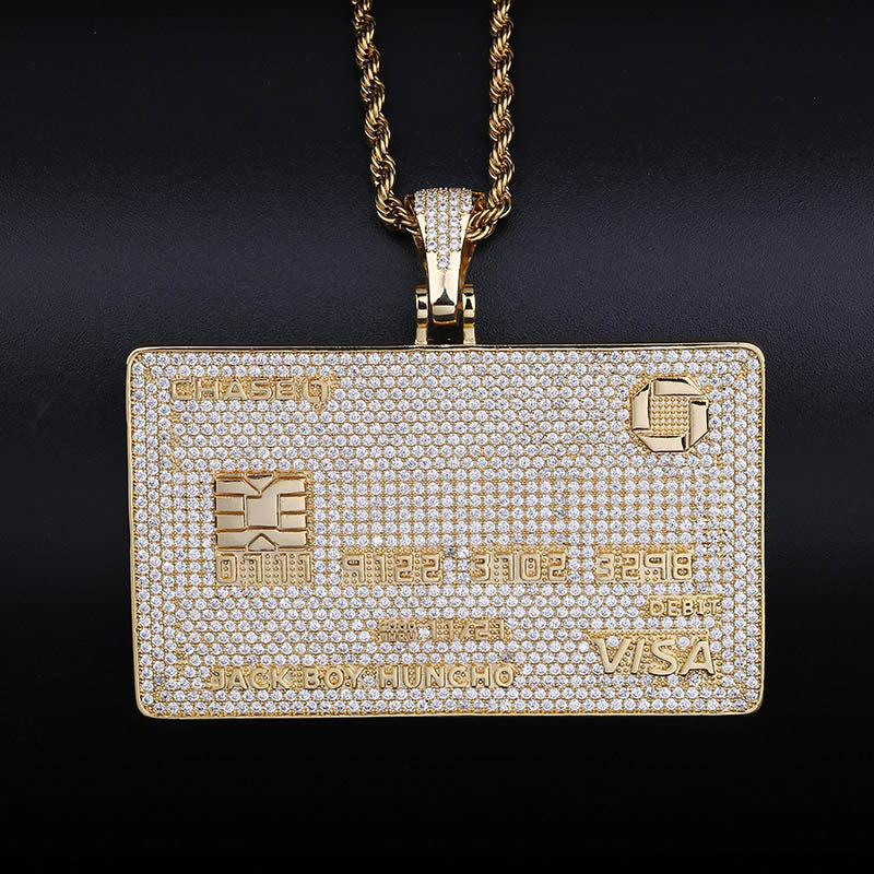 Iced Out Credit V Card Pendant Necklace Chain