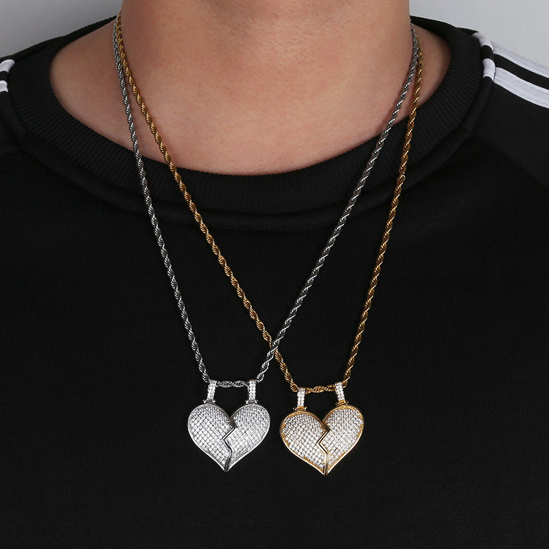Heart Broken With Magnet Iced Out Pendant Necklace 