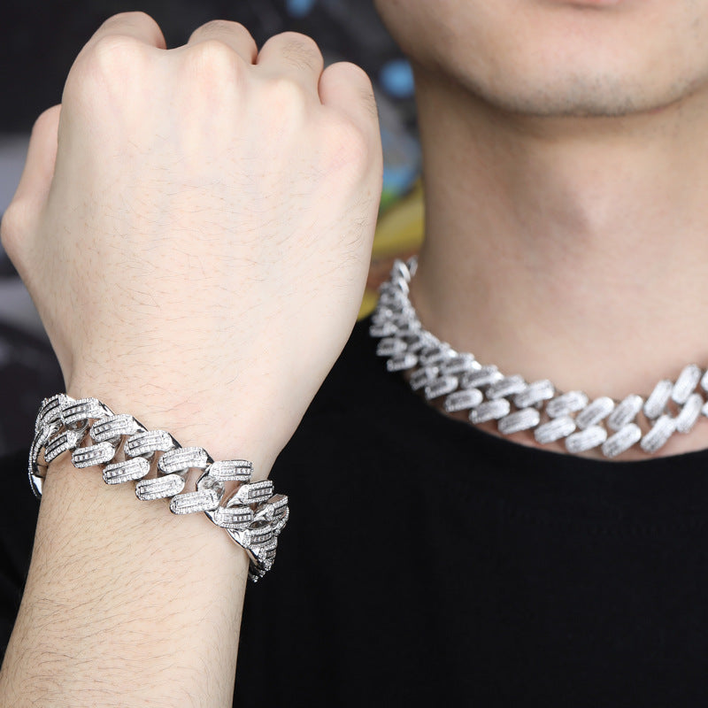 Iced Out Baguette Cuban Chain in white gold