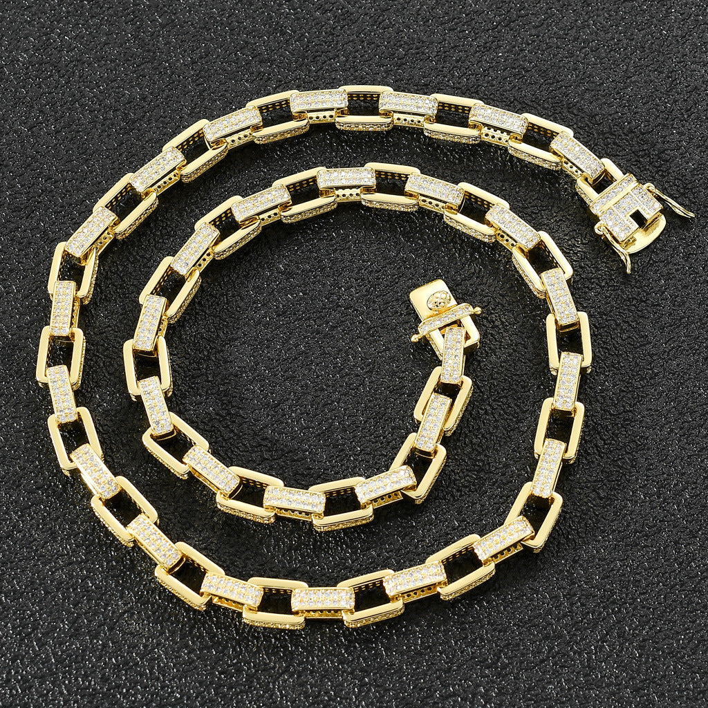 8mm Iced Out Box Chain - Gold
