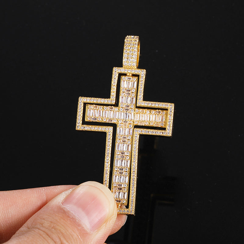 Iced Out Double Sided Cross Pendant