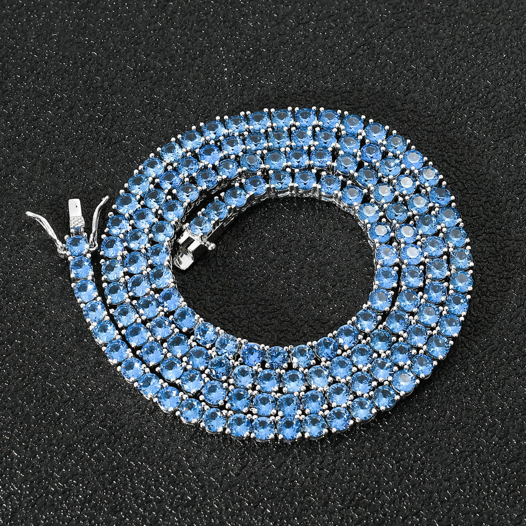 4mm Round Cut Blue Tennis Chain