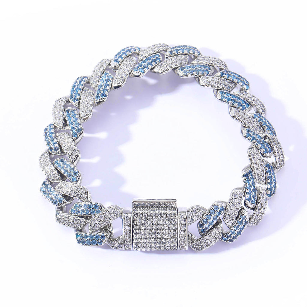 14MM Diamond Cuban Link Chain Bracelet-White Gold