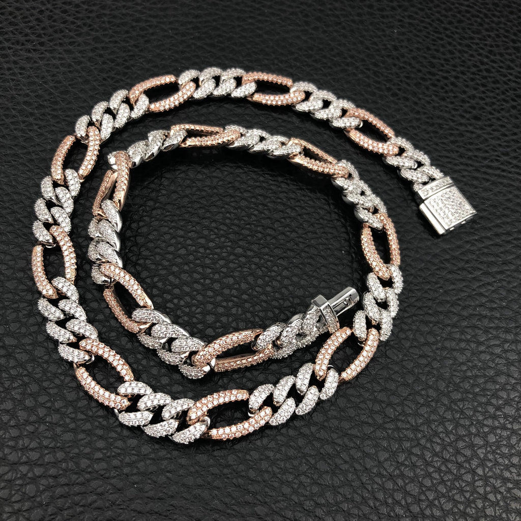 10mm Ice Out Two-Toned Figaro Chain