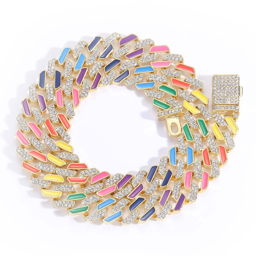 12MM Iced Out Multi-Color Cuban Link Chain