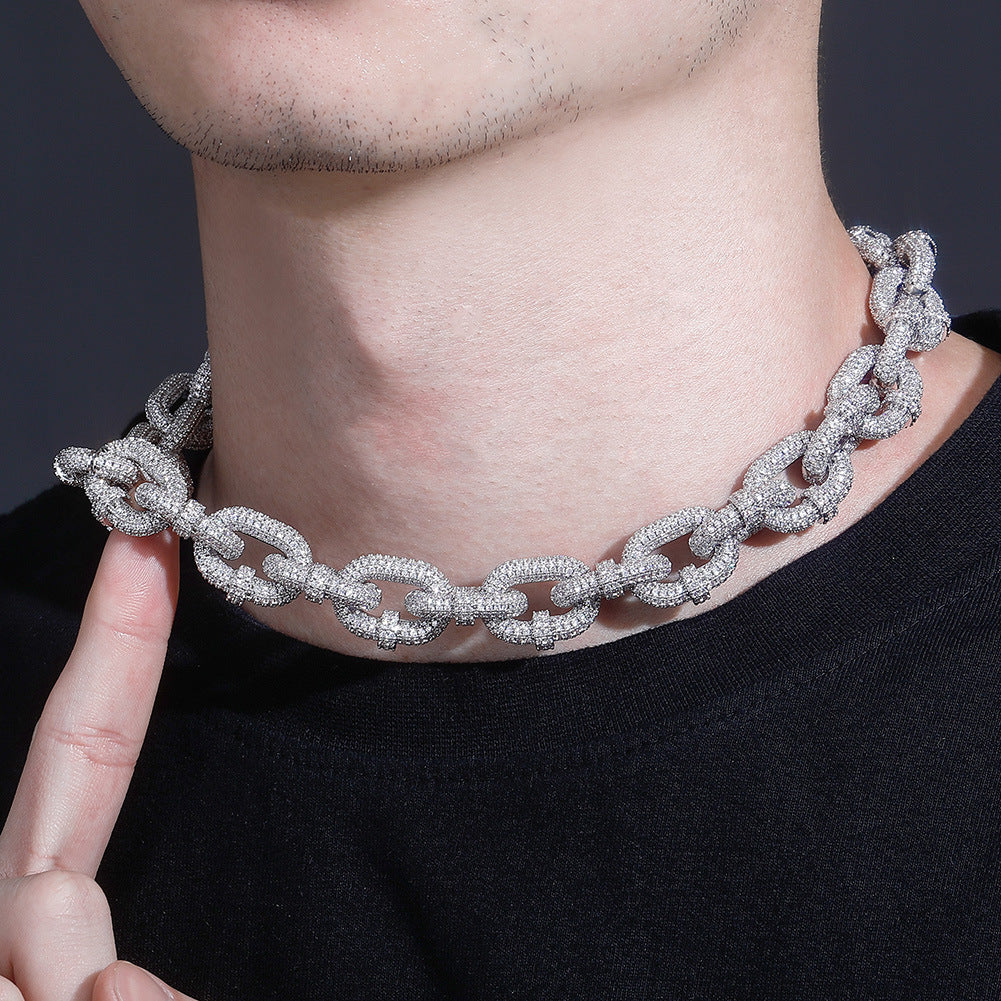17mm Iced Out Heavy Lock Chain For Men in White Gold