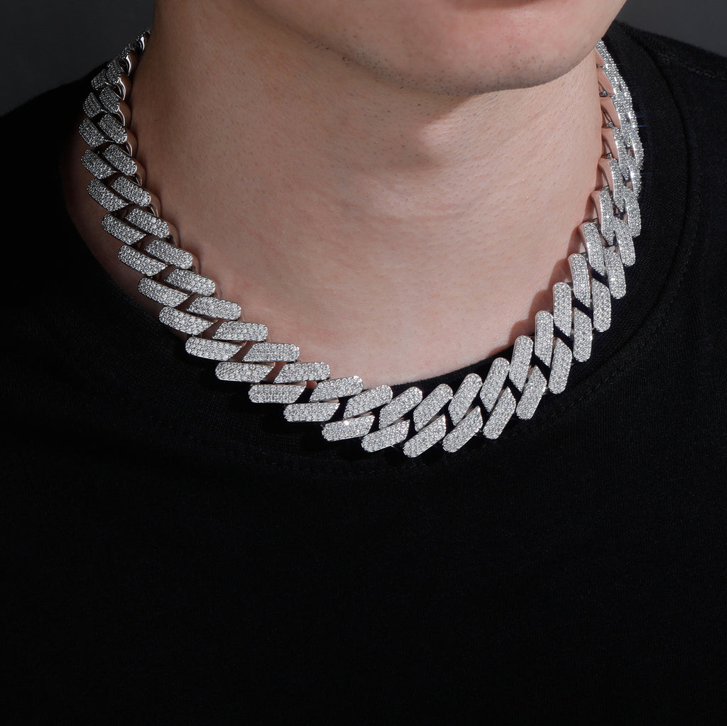 18mm Iced Out Heavy Cuban Link Chain in White Gold
