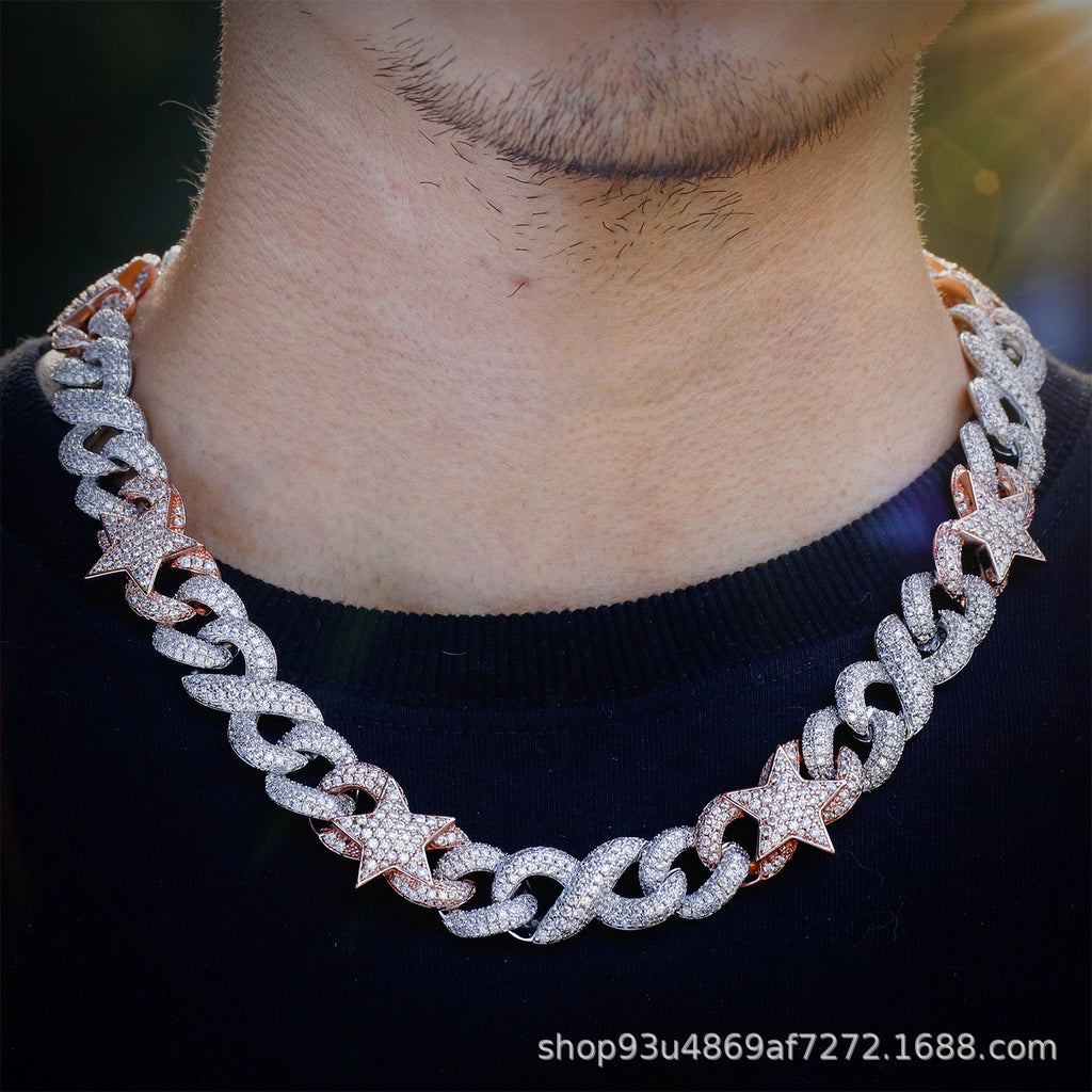 15mm Iced Two-Toned Star Cuban Link Chain