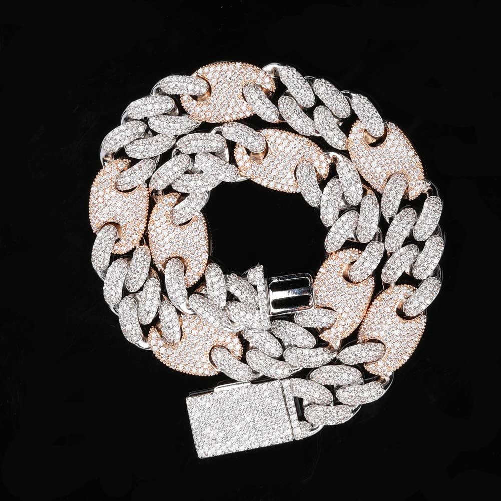 16mm Iced Out Gucci Link Chain in White Gold