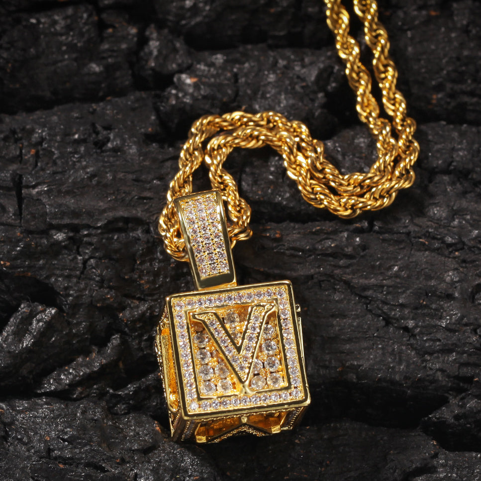 Iced Out Cube Letter Pendant
