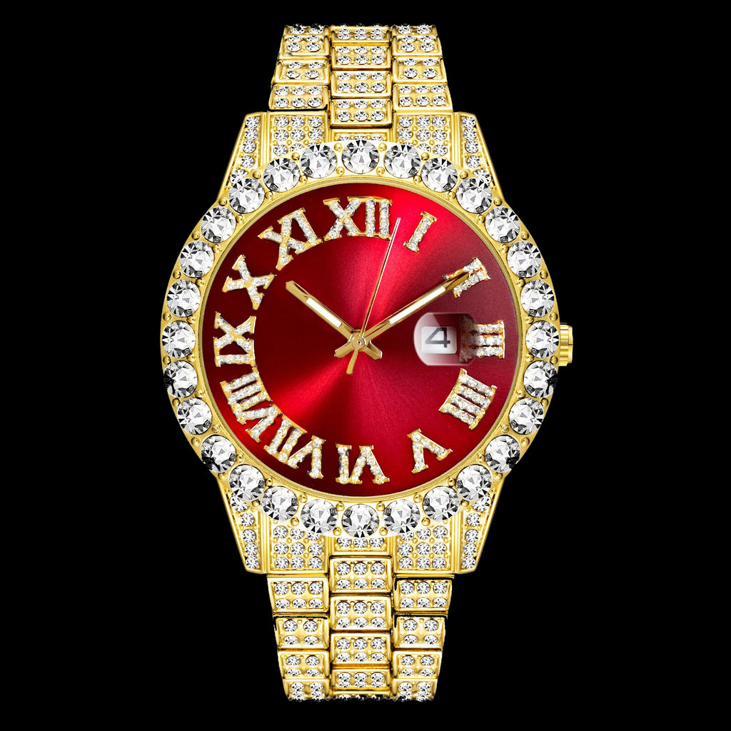 Roman Numerals Fully Iced Out Colorful Dial Watch